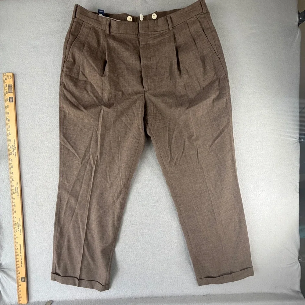 Lands End Mens 40 Wool Dress Pants Brown Straight Leg Cuffed Made in USA Vintage